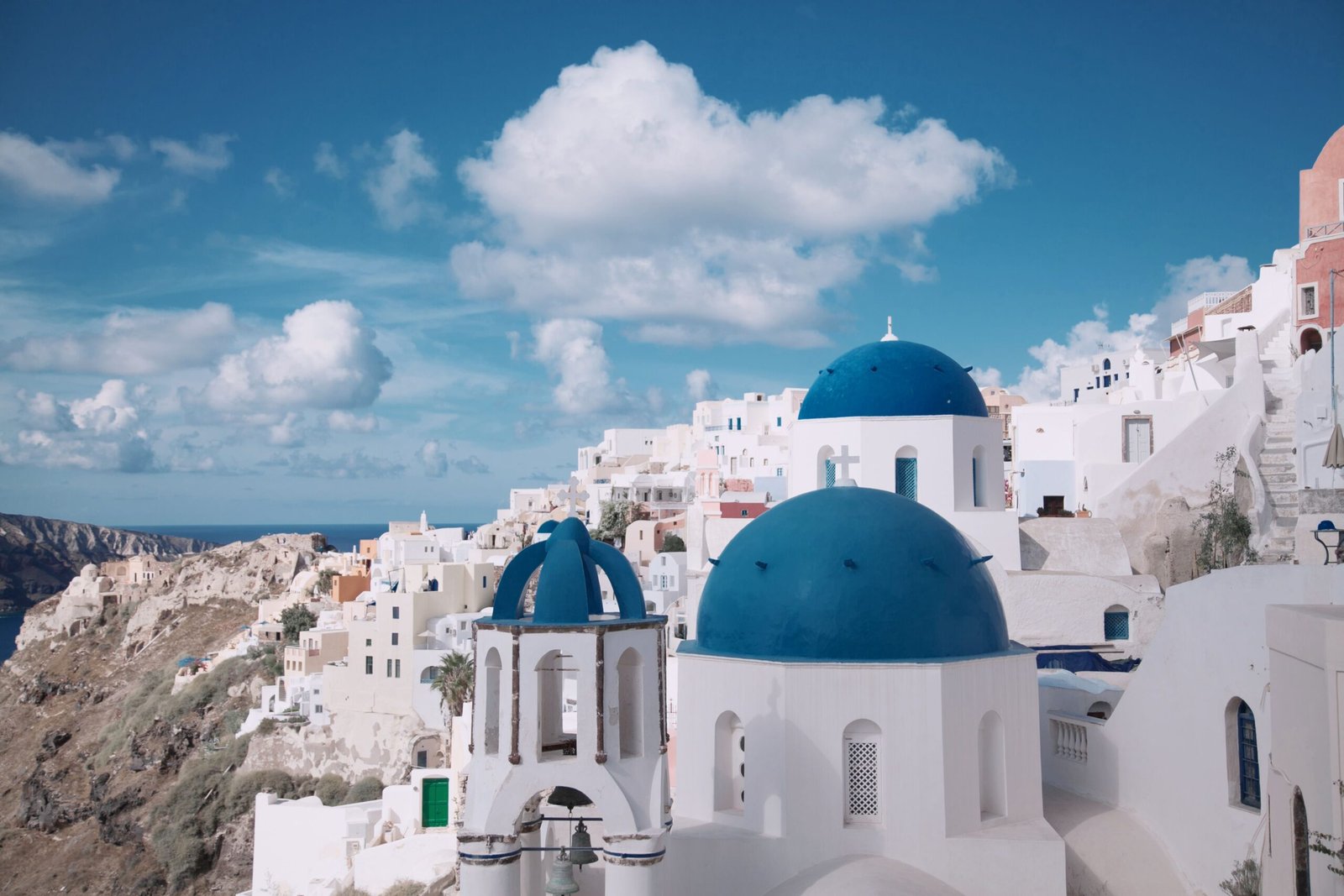 Beautiful white-washed hotel village of Oia in Santorini