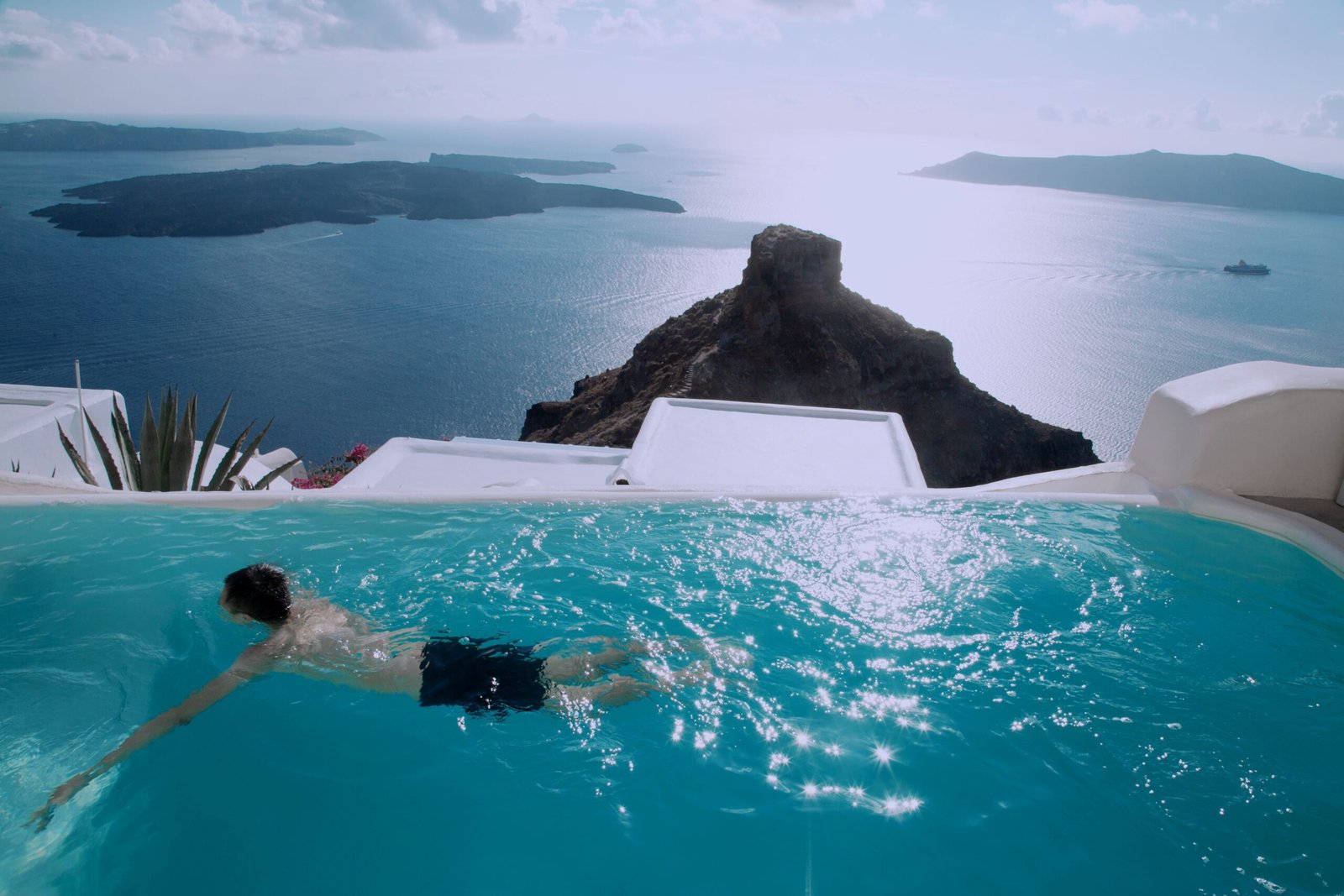 Luxury spa with infinity pool overlooking Santorini caldera